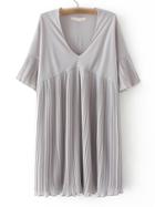 Shein Grey V Neck Ruffle Sleeve Micro Hem Dress