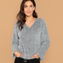 Shein V Neck Teddy Pullover