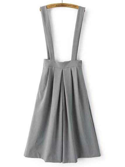 Shein Grey Strap Vertical Stripe Wide Leg Jumpsuit