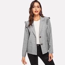 Shein Single Button Frill Trim Blazer