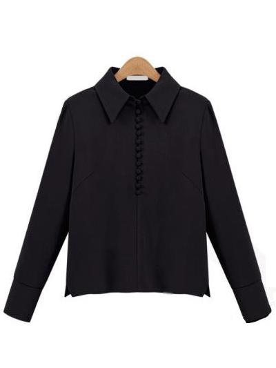 Shein Split Buttons Chiffon Black Shirt
