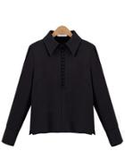 Shein Split Buttons Chiffon Black Shirt