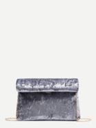 Shein Grey Foldover Velvet Clutch Bag With Chain