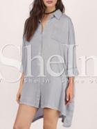Shein Grey Pockets Side Slit Shirt Dress