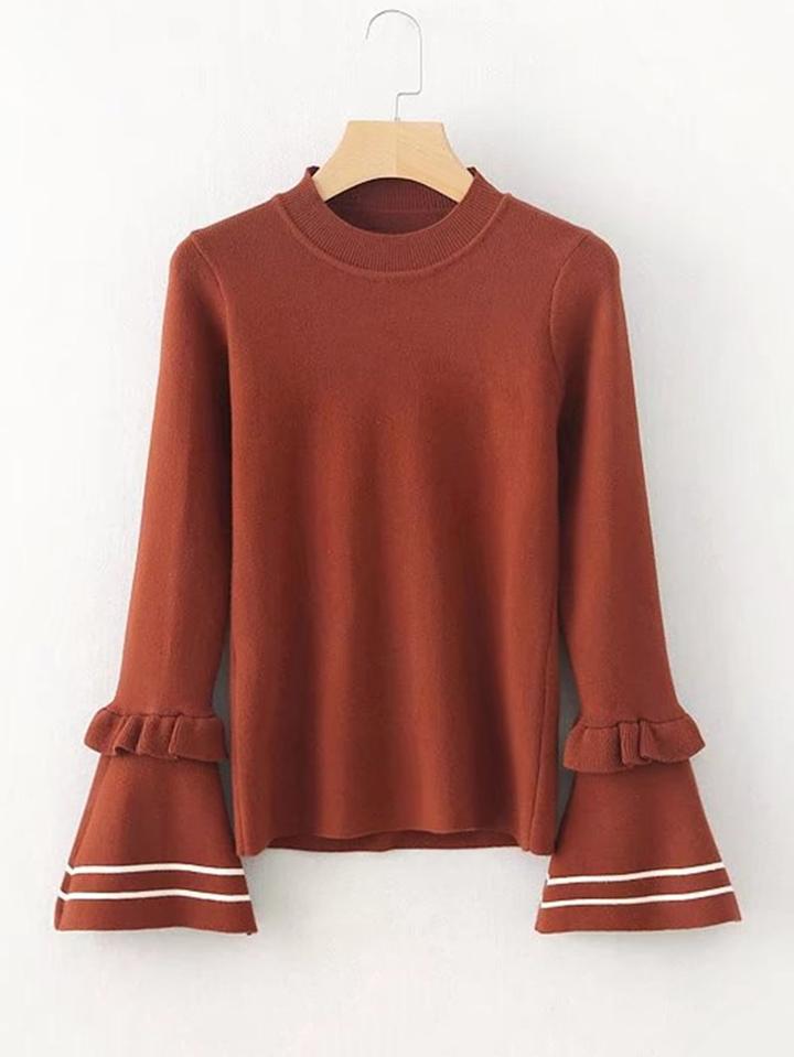 Shein Striped Detail Fluted Sleeve Knitwear
