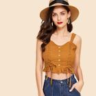 Shein Lace Up Ruffle Hem Button Up Crop Top