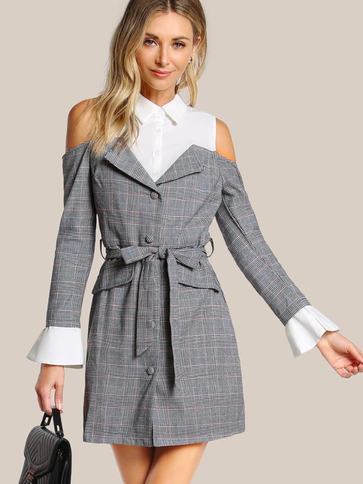 Shein Poplin Insert Plaid Dress