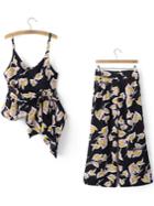 Shein Black Spaghetti Strap Asymmetric Vest With Wide Leg