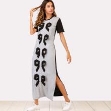 Shein Bow Decorated Split Side Tee Dress