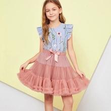 Shein Girls Knot Front Flare Mesh Skirt