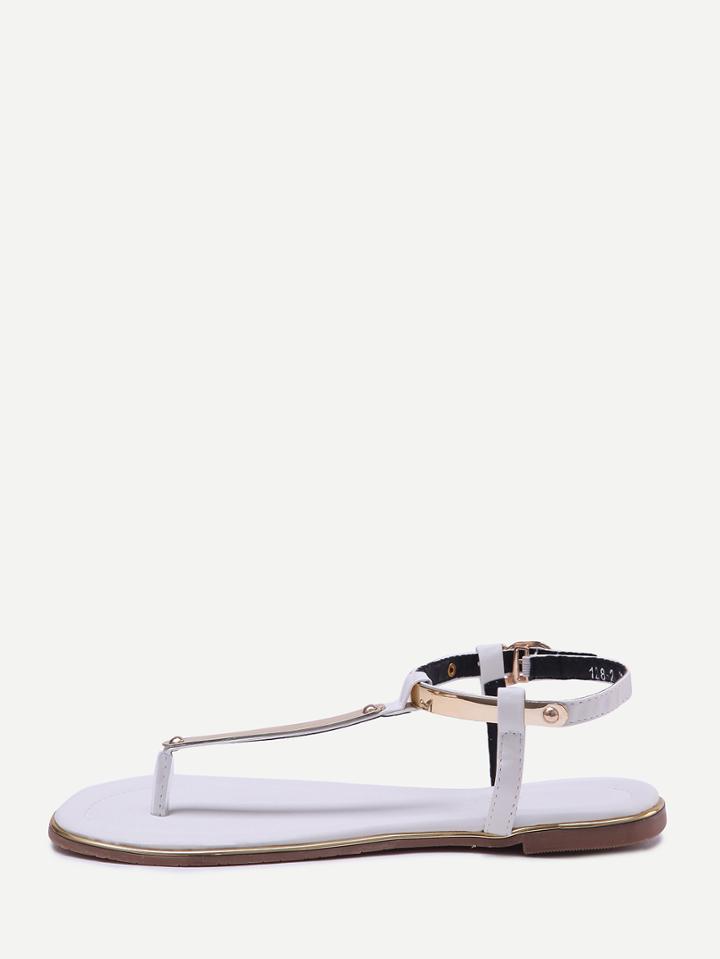 Shein White T-strap Block Sandals