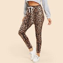 Shein Leopard Print Drawstring Waist Pants