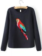 Shein Black Round Neck Sequined Parrot Pattern Sweatshirt