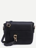 Shein Black Faux Leather Tassel Trim Flap Bag