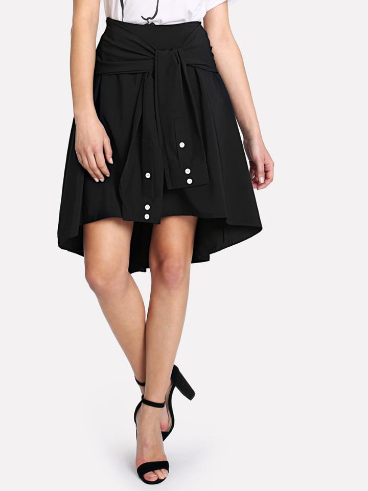 Shein Tie Front Dip Hem Skirt