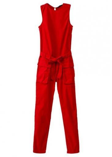 Rosewe Catching Round Neck Sleeveless Red Ankle Length Jumpsuit