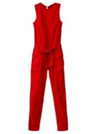 Rosewe Catching Round Neck Sleeveless Red Ankle Length Jumpsuit