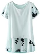 Shein White Short Sleeve Contrast Embroidery Chiffon Blouse