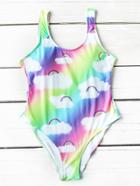 Shein Rainbow Print Scoop Neck One Piece Beachwear