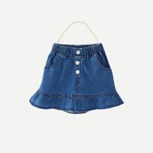Shein Girls Ruffle Hem Denim Skirt
