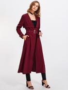 Shein Buckle Belted Waist And Cuff Layered Coat