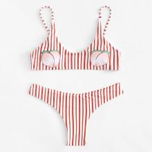 Shein Peach Print Striped Bikini Set