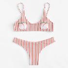 Shein Peach Print Striped Bikini Set