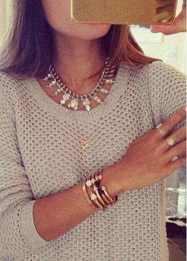 Rosewe Round Neck Long Sleeve Beige Sweater