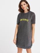 Shein Grey Letter Print Ruffle Hem Tee Dress