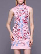 Shein Pink Collar Embroidered Sheath Dress