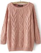 Shein Pink Long Sleeve Cable Knit Loose Sweater