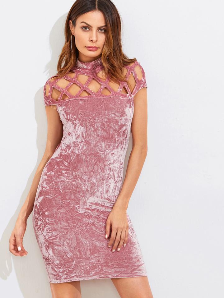 Shein Geo Cutout Yoke Crushed Velvet Dress