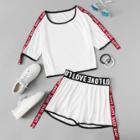 Shein Contrast Binding Stripe Ribbon Patched Crop & Shorts Set