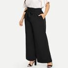 Shein Plus Waist Belted Pocket Wide Leg Pants
