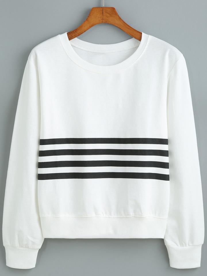 Shein Round Neck Striped Loose Sweatshirt