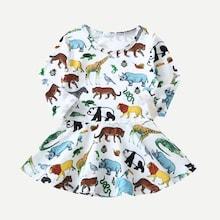 Shein Toddler Girls Ruffle Hem Dinosaur Print Dress
