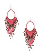 Shein Beaded Fringe Drop Earrings - Pink