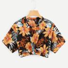 Shein Tropical Print Bow Embellished Crop Top