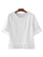 Shein White Short Sleeve Printing Tassel T-shirt