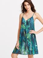 Shein Green Tropical Print Swing Cami Dress
