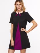 Shein Black Bow Tie Contrast Collar Split Dress