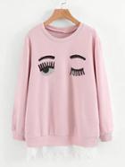 Shein Glitter Eye Lace Hem Sweatshirt