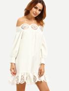 Shein White Off The Shoulder Hollow Scallop Trim Dress