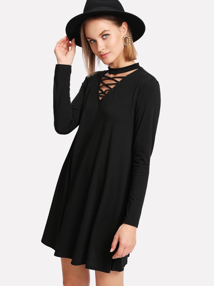 Shein Crisscross Choker Neck Swing Tee Dress
