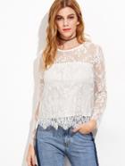 Shein White Buttoned Keyhole Back Floral Lace Top