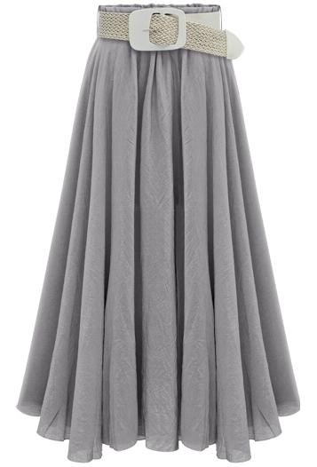 Shein Grey Belt Pleated Long Skirt
