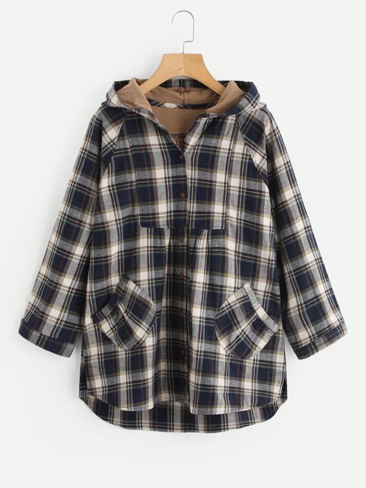 Shein Raglan Sleeve Plaid Hooded Coat