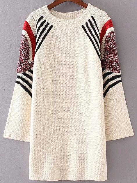 Shein Beige Striped Shift Sweater Dress