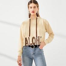 Shein Letter Front Drawstring Crop Hoodie