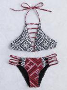 Shein Tribal Print Ladder Strap Halter Bikini Set